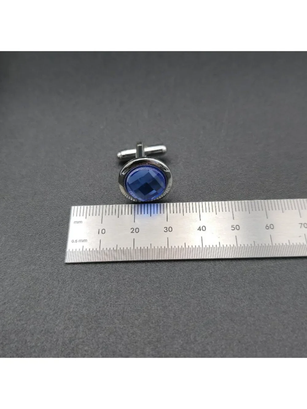 Vintage Silver Tone Faceted Blue Crystal Round Cufflinks Men's Formal Jewelry A8